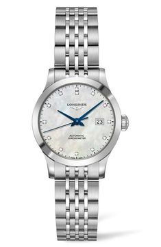 Longines Record Diamond Bracelet Watch, 30mm | Nordstrom Record Collection, Shoe Lover, Adjustable Bracelet, Steel Bracelet, Silver Watch, Stainless Steel Bracelet, Sterling Silver Bracelets, Bracelet Making, Watch Bands