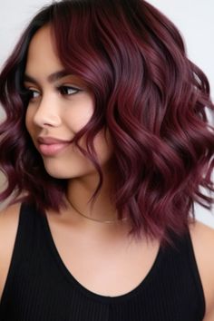 Charcoal Fuschia Hair Color, Darkest Red Hair Color, Auburn Hair Color With Highlights Short, Burgundy Dark Hair, Cherry Wine Red Hair Color, Dark Red Medium Length Hair, Brown Hair Colors With Red Undertones, Red Burnett Hair, Medium Dark Red Hair