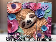 three different styles of cans with the words, buy 5 get 1 free ready to press transfer