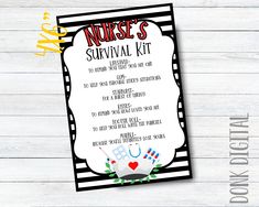 nurse's survival kit is displayed on a white wooden background with the text nurse's survival kit