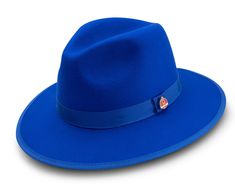 Royal Blue 3 ⅛ Brim Wool Felt Hat with Red Bottom Dobbs Hats, Mens Dress Hats, Felt Dress, Stacy Adams Shoes, Popular Hats, Royal Blue Suit, Banded Collar Shirts, Mens Hats Fashion, Fedora Hat Men