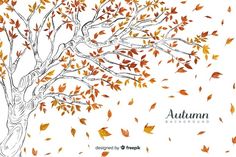 an autumn tree with leaves falling from it's branches and the words, autumn background