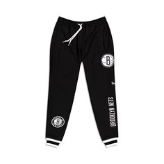 The Brooklyn Nets Logo Select Jogger features a chenille applique Nets logo and embroidered wordmark at the left leg with an alternate team logo at the right ankle. Fabric: 52% polyester, 42% cotton, 6% spandex Brooklyn Nets Logo, Chenille Applique, Brooklyn Nets, Team Logo, Brooklyn, Casual Pants, The Selection, Spandex, ? Logo