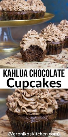 A bite shot of chocolate cupcakes topped with chocolate frosting. Kahlua Cupcakes, Kahlua Recipes, Alcoholic Desserts, Chocolate And Coffee, Gourmet Cupcakes, Gateaux Cake