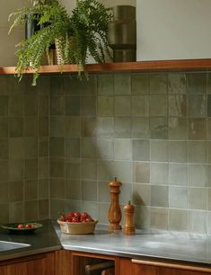 the kitchen counter is clean and ready to be used as a potted planter