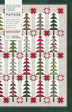 a quilted christmas tree pattern with red and green stars