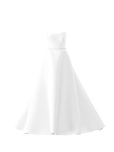 a white dress on a hanger against a white background in the shape of a ball gown