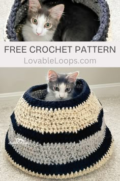 lovable loops free Cat Hideaway Crochet Basket Pattern Free Cat Bed Crochet Pattern, Crochet Cat Hammock Tutorial, Crochet Cat Cave Pattern Free Pet Beds, Crochet Cat Hideaway, Crocheted Cat Bed, Crochet Cat Pod Free Pattern, Things To Crochet For Cats, Chubby Cat Crochet Pattern, Crochet Stuff For Cats