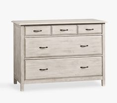 the chest of drawers is made from wood and has four drawers, one with two handles