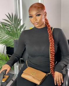 Red Braided Ponytail For Black Women, Cooper Braids Black Women, Ginger Sleek Ponytail Black Women, Ginger Updo Black Women, Copper Red Hair Color Black Women Braids, Copper Hairstyles Black Women, Cooper Braids On Black Women, Ginger Braided Ponytail