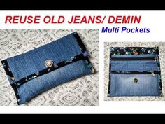 an image of a purse made out of jeans and denim fabric with the words reuse old jeans / denim multi pockets