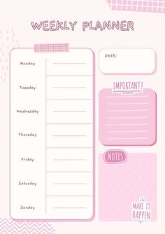 a pink planner with the words weekly planner written on it and an image of a notepad