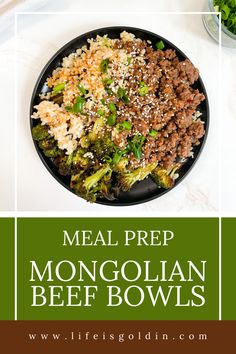 Meal Prep Mongolian Beef Bowls Beef Bowl Recipe, Mongolian Beef Recipe, Mongolian Beef Recipes, Beef Bowls, Mongolian Beef, Frozen Broccoli, Steamed Broccoli, Low Sodium Soy Sauce, Beef Recipe