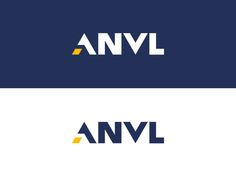 the logo for anvl is shown in two different colors and font, with one yellow