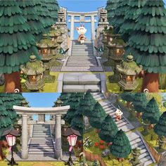 three different views of the same area in animal crossing