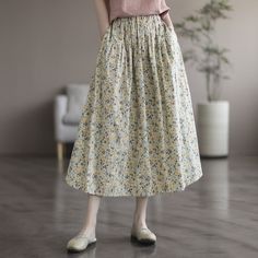 Details: Gender: Women Item Type: Skirt Material: Cotton Season: Summer Pattern: Floral Style: Casual, Loose, Retro Waist Type: Elastic Waist Size: One Size Waist: 70.00 - 100.00 cm/ 27.56 - 39.37 " Length: 81.00 cm/ 31.89 " Hip: 146.00 cm/ 57.48 " Spring Daywear Long Skirt, Casual Spring Full Skirt Bottoms, Spring Long Gathered Skirt, Spring Daywear Lined Skirt Bottoms, Spring Daywear Lined Skirt, Spring Lined Skirt For Daywear, Casual Spring Skirt With Pockets, Non-stretch Gathered Skirt For Spring, Spring Relaxed Fit Full Maxi Skirt