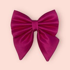 Hot Pink Cerise silk satin dog sailor bow This gorgeous hot pink cerise silk satin dog sailor bow is perfect for any special occasion like wedding, engagement and valentine's day, made with italian silk satin, lined with premium interfacing to make it durable and maintain its structure. Two elastic attachment straps for your collar to slip through to maintain upright position.  Optional: matching collar, finishes with rose gold hardware is available as a set too. SIZING Sailor Bow Size - Extra S Cat With Pink Bow, Dog With Pink Bow, Spring Pink Satin Bow Hair Accessories, Playful Pink Satin Bow, Cute Adjustable Pink Bow Hair Accessories, Silk Face Mask, Velvet Dog Collar, Sailor Bow, Bow Set