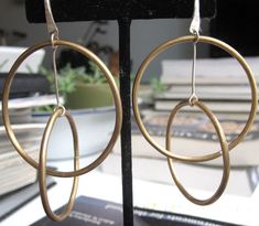 Distinctively Designed Solid Hand-Made Gold Colored Brass Hoop Within Hoop Earrings - 0084 - Virginia Wynne Designs Brass Music, Brass Hoop Earrings, Brass Hoops, Handcrafted Earrings, Hammered Silver, Fun Earrings, Post Earrings, Statement Earrings, Circles