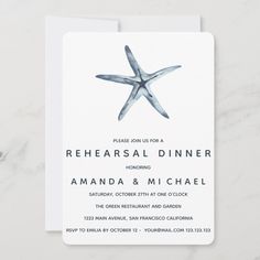 the starfish wedding reception card is shown