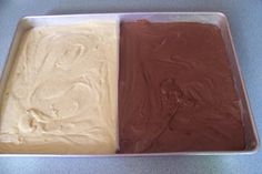 two pans filled with chocolate and vanilla ice cream