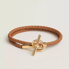 Braided Double Tour Bracelet In Swift Calfskin With Gold-Plated Glenan Closure. Brand New With Dust Pouch Plastic Never Removed From Clasp Made In Italy Wrist Size From 5.7" To 6.1" | Braid Width: 0.12" Mini Bracelet, Hermes Bracelet, Colored Braids, Hermes Jewelry, Wooden Bracelet, Rose Gold Color, Tie And Pocket Square, Small Leather Goods, Rocks And Crystals