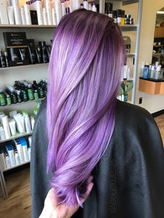 Purple ombré. Deep plum eggplant purple vibrant pale violet balayage highlights fun colors on long hair types Smokey Lilac Hair, Lavender Hair Ombre, Hair Romance, Quince Ideas, Super Hair, Work Hairstyles