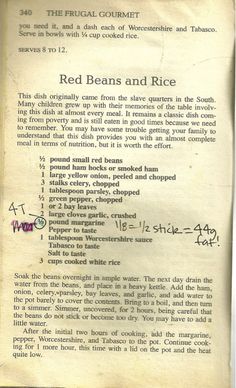 an old book with some writing on the front and back pages in black ink, which has been altered to read red beans and rice