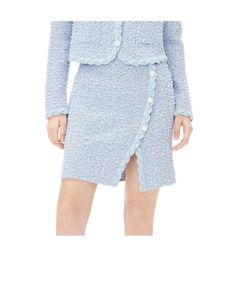 YES BY YESIR elegant simple pastel blue wool fragrance knit skirt cardigan is an exceptional piece that captures the essence of luxury. Its beautiful, sophisticated design features a blue wool knit skirt, blue cardigan, and long sleeve for a stylish, fashionable look. Perfect for casual, autumn days, this unique cardigan will make a dashing addition to your wardrobe. Elegant Blue Knit Cardigan, Elegant Knit Skirt For Work, Elegant Blue Skirt For Fall, Elegant Blue Formal Cardigan, Chic Light Blue Skirt, Unique Cardigan, Autumn Sleeve, Autumn Days, Blue Cardigan