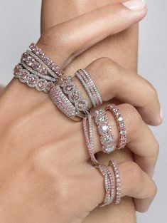 Argyle Pink™ Diamond Braided Band by J FINE with 0.10ct 6P/PP Argyle Pink™ Diamonds and 0.10ct white diamonds. Platinum and 18K pink gold. As the Argyle Pink™ Diamond Braided Band is handmade with handset diamonds consistent with all pieces in the J FINE jewelry line, carat weight and stone quantity may vary slightly from piece to piece. If your ring size is not listed, contact us for a special order. To replenish our stock or create a custom order can take 5-6 weeks. Pink Diamond Band, Argyle Pink Diamonds, Pink Diamond Ring, Argyle Diamonds, Expensive Jewelry Luxury, Jewelry Accessories Ideas, Pink Bling, Expensive Jewelry, Jewelry Lookbook