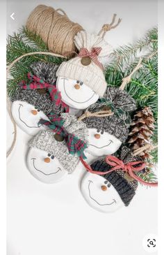 snowman ornament ornaments with pine cones and twine