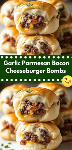 Looking for a quick and delicious dinner option? These Garlic Parmesan Bacon Cheeseburger Bombs come together in no time, making them an ideal choice for busy weeknights or spontaneous gatherings with friends. Crispy Garlic, Dinner Ideas Recipes, Bacon And Cheese, Beef Bacon, Bombe Recipe, Beef Dinners, Best Appetizer, Best Appetizer Recipes, Bacon Cheeseburger