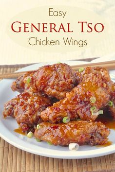 an easy general tso chicken wings recipe on a plate