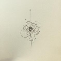 a pencil drawing of a flower on a white paper with an arrow sticking out of it