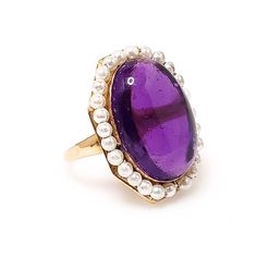 Formal Purple Cabochon Ring, Vintage Pearl Ring With Gemstone, Vintage Oval Amethyst Ring For Wedding, Vintage Oval Amethyst Wedding Ring, Formal Vintage Amethyst Ring, Art Deco Amethyst Ring With 17 Jewels, Vintage Pearl Ring With Gemstone For Formal Occasions, Vintage Amethyst Oval Cabochon Ring, Formal Heirloom Amethyst Cabochon Ring