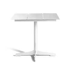 a white square table with two legs on the top and one leg raised to the side