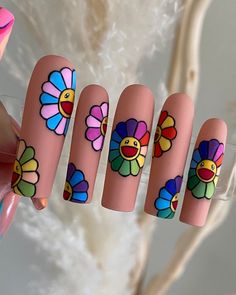 Takashi Flower Nails/ Murakami Press on Nails Etsy Takashi Flower Nails, Nails Murakami, Murakami Flower Nails, Takashi Flower, Murakami Nails, Nails Charms, Murakami Flower, Nails Flower, Nails Inspired