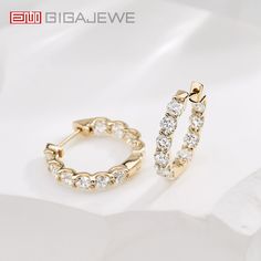 Brand:GIGAJEWE® Product Name:GIGAJEWE 2CT 9K/14K/18k White/Yellow Gold Hoop Earrings with White D  color Mossanite white gold  earrings Anniversary Gift Girlfriend Gift Shape:Round shape Color:white D  color material:9K/14K/18k  white/yellow  solid gold Stone Weight:3mmX3piece;1ct/piece,2ct/pair Customization:Can select different kinds of gemstone for customization Gia Certified Fine Jewelry Hoop Earrings, Gia Certified Huggie Jewelry, Gift Girlfriend, White Gold Earrings, Gold Stone, Girlfriend Gift, Jewelry Earrings Hoops, Gold Hoop, Gold Hoop Earrings