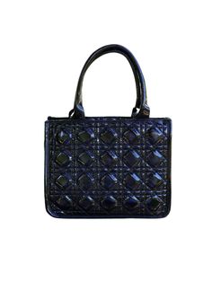 This fashionable mini tote is the perfect size for everyday use- not too big and not too small. It features two top handles and has two adjustable crossbody options- one nylon strap and one matching material strap. The handles can easily fold down into the bag if desired when carrying as a crossbody. It is made with a patent quilted material with a top zipper closure, and the Caroline Hill logo is centered at the top of one side. It also has a removable bottom insert to ensure your bag keeps it' Trendy Black Satchel With Top Carry Handle, Black Satchel With Adjustable Handle For Shopping, Black Square Satchel With Top Carry Handle, Square Shoulder Bag With Handle Drop For On-the-go, On-the-go Square Shoulder Bag With Handle Drop, Black Square Shoulder Bag With Adjustable Handle, Black Square Satchel For On-the-go, Black Square Satchel With Detachable Handle, High-end Tote Box Bag With Branded Hardware