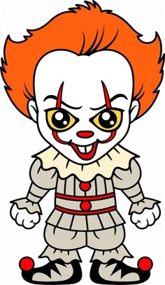 a cartoon clown with red hair and yellow eyes