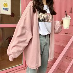 Mode Harajuku, Long Sweater Jacket, Korean Girl Fashion, Ulzzang Fashion, Retro Outfits