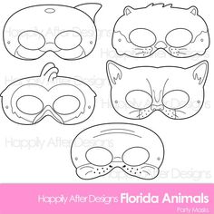 four masks with the words happy after designs florida animals