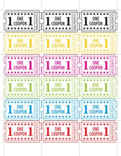 one coupon ticket with the number 1 on it in different colors and numbers,