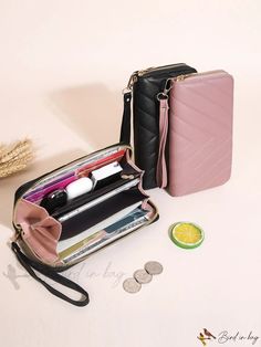 Bird in Bag - Simple Artificial Leather Zipper Closure Casual Multifunctional Clutch Bag and Checkbook Wallet Trendy Handheld Wallet With Zipper Closure, Checkbook Wallet, Checkbook Cover, Pink Pattern, Zipper Wallet, Leather Zipper, Artificial Leather, Bird In Bag, Style Elegant