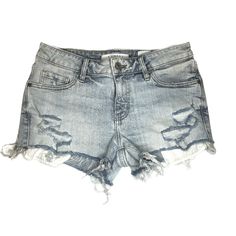 Eunina Blue Denim Shorts -Size S But Runs Large -Never Worn Distressed Denim Blue Mid-rise Shorts, Distressed Mid-rise Denim Blue Shorts, Blue Distressed Jean Shorts, Blue Distressed Short Jeans, Short Length Distressed Blue Jeans, Mid-rise Distressed Denim Jean Shorts, Mid-rise Distressed Medium Wash Jean Shorts, Distressed Mid-rise Jean Shorts In Medium Wash, Distressed Mid-rise Denim Jean Shorts