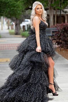 High Low V Neck Black Tulle Layered Long Prom Dresses, High Low Black – Lwt Dress Tulle Formal Dress, Tulle Long Prom Dress, Sweep Train Prom Dress, Prom Dress Black, High Low Prom Dresses, Occasion Dresses Wedding, Black Dress Formal, Sparkle Dress, Black Tulle