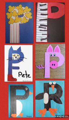 the letter p is for penguin, cat, bird and flower made from construction paper