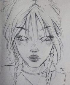 a pencil drawing of a girl with eyes closed and her head tilted to the side