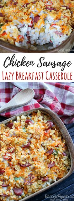 chicken sausage lazy breakfast casserole in a baking dish