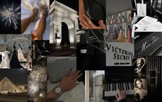 a collage of photos with women in white dresses and jewelry, including the words victoria's secret written on them