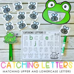 the matching letters and numbers are for children to practice their letter formation with this frog themed activity